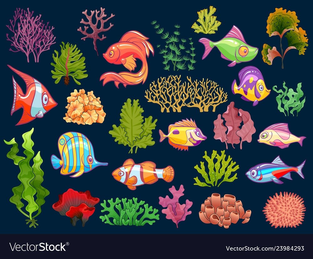 Вектор рыбок и водоросли