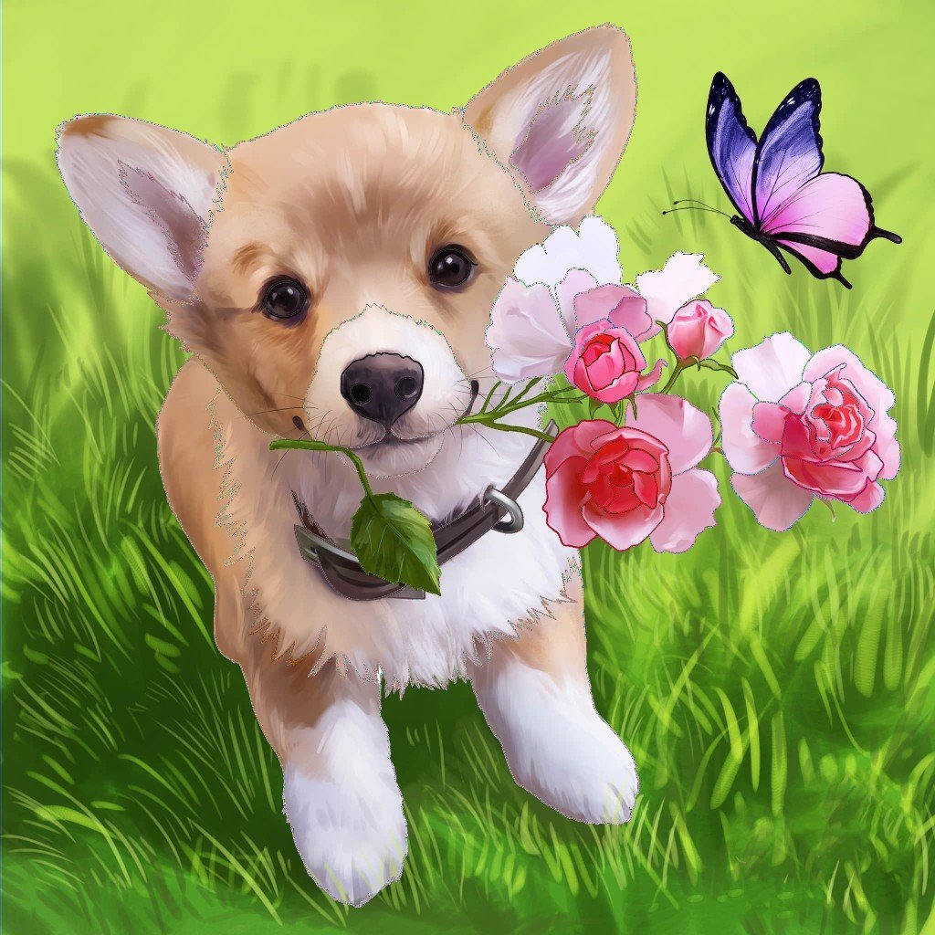 Открытки собачки с цветами