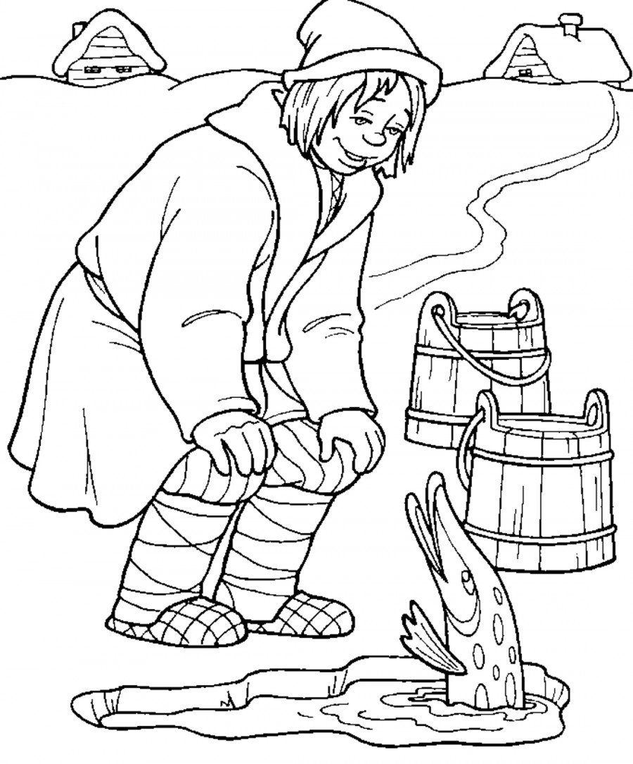 Раскраски по сказке по щучьему велению для детей