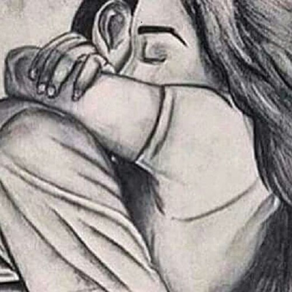 Нарисованные парень и девушка обнимаются