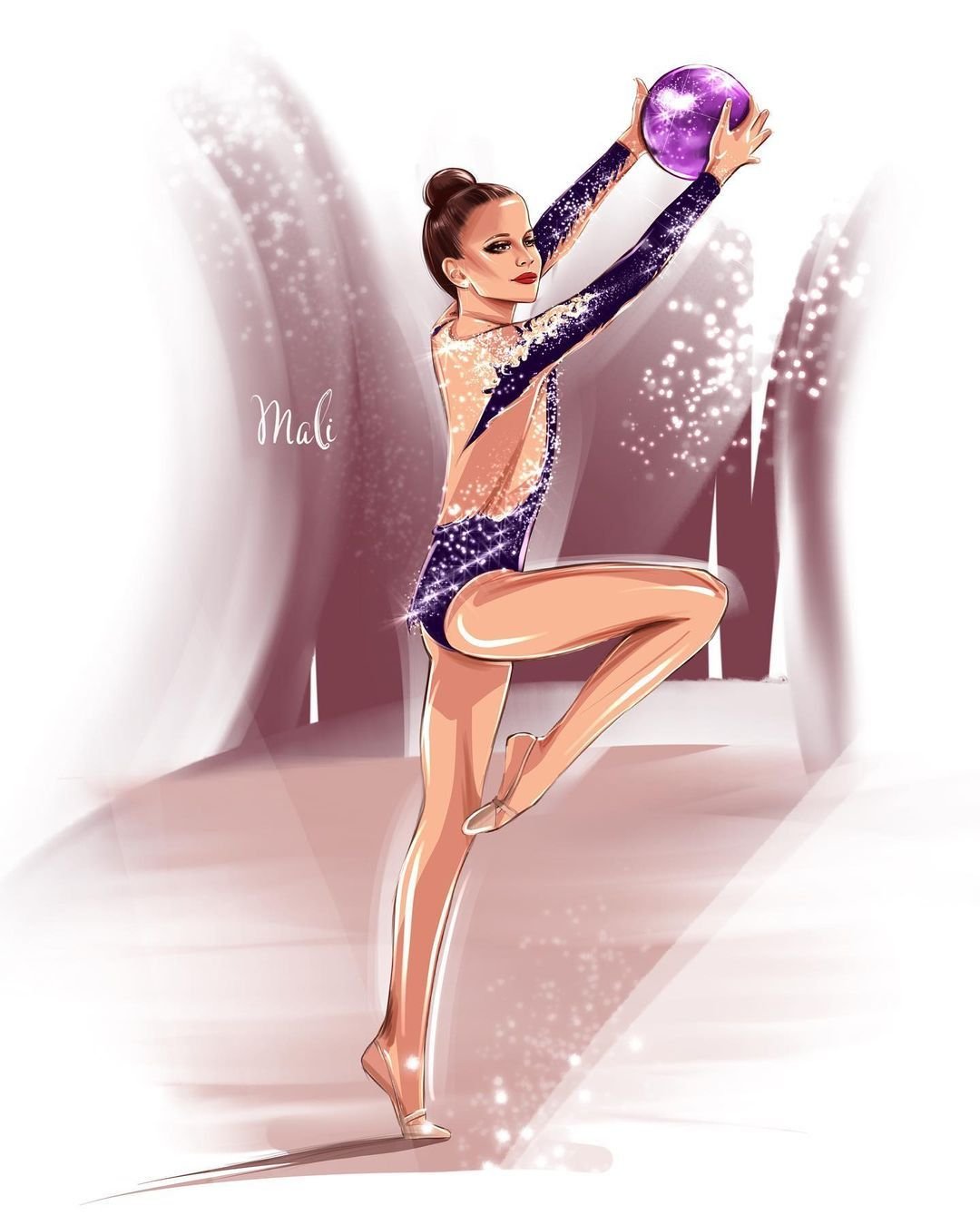 Гимнастка рисунок бежевом купальнике