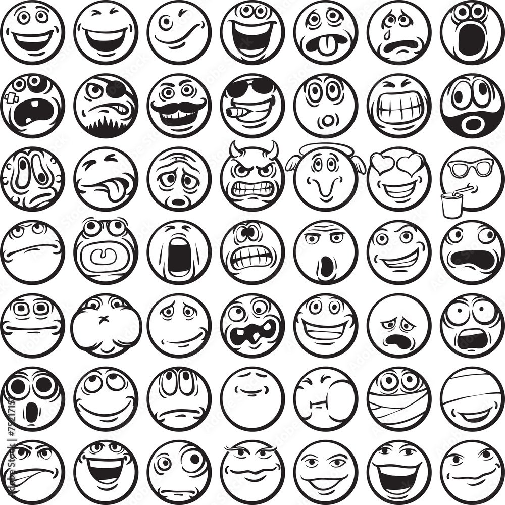 Стикеры смайлы черно белые