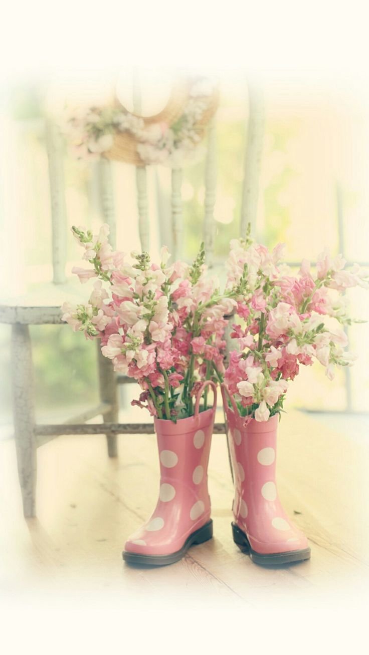 Цветы в сапогах резиновых