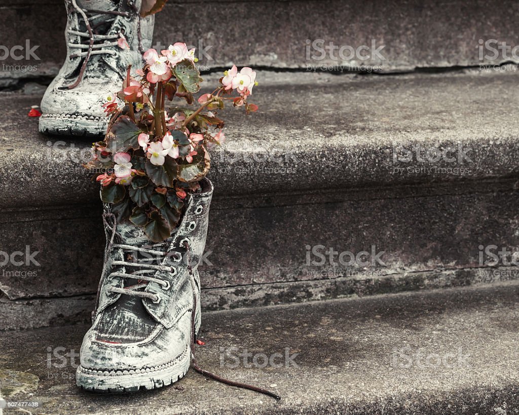 Старый ботинок с цветами