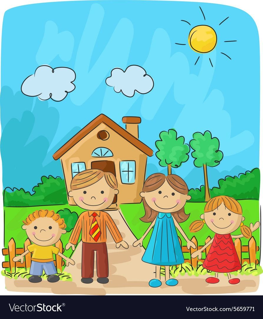 Мультяшный домик с семьей