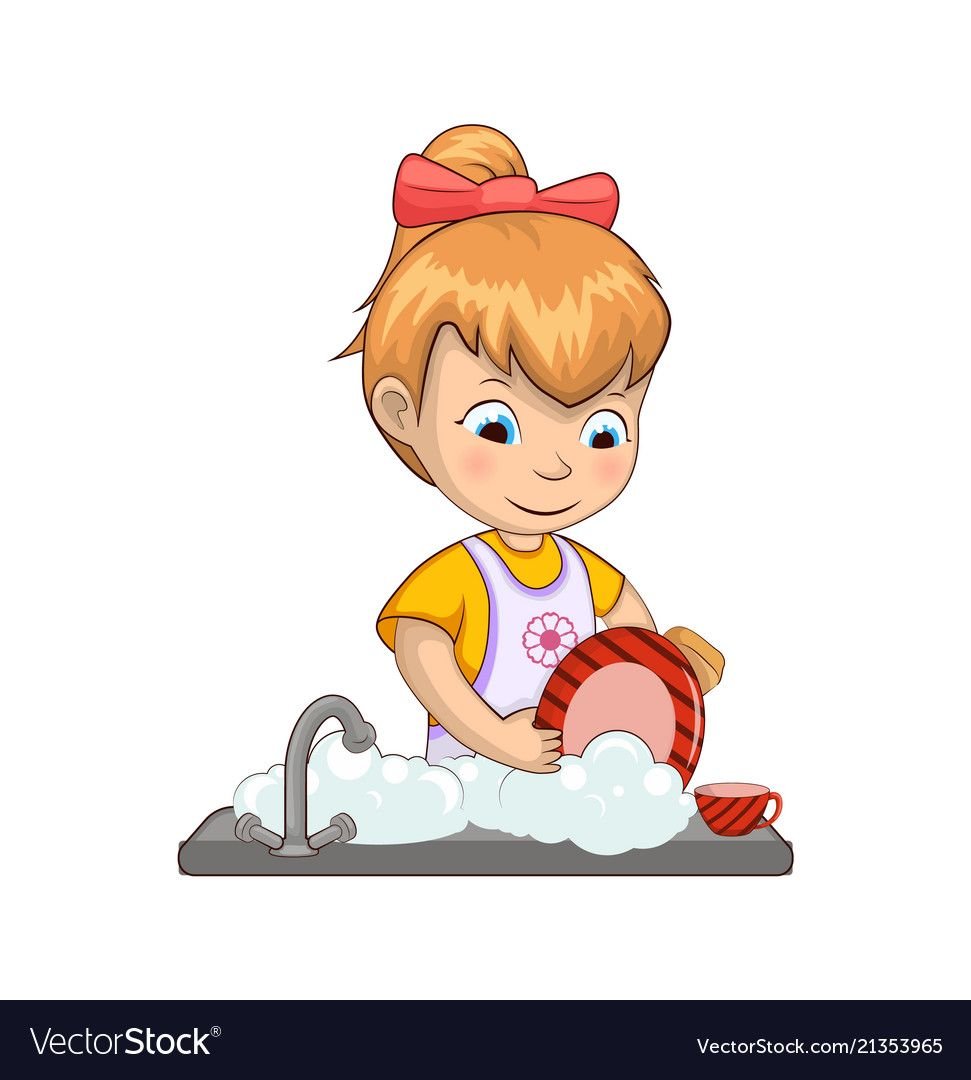 Мальчик моет посуду для детей