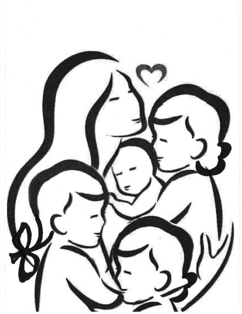 Рисунок мама и дочь со спины