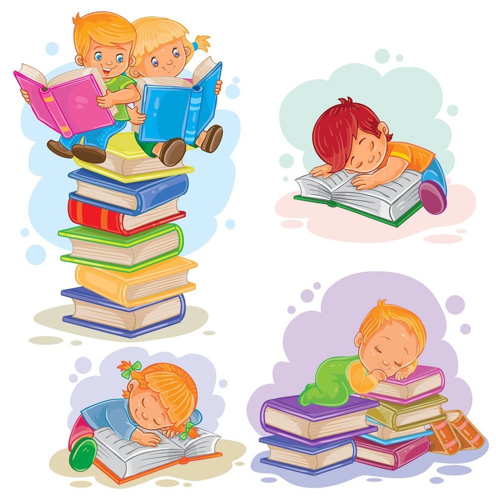 Мальчик и девочка сидят на книгах