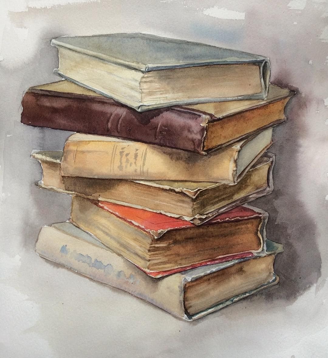 Стопка книг акварель