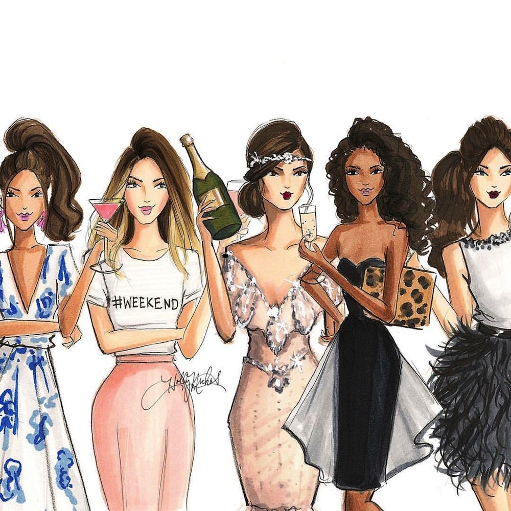 Нарисованная компания девушек