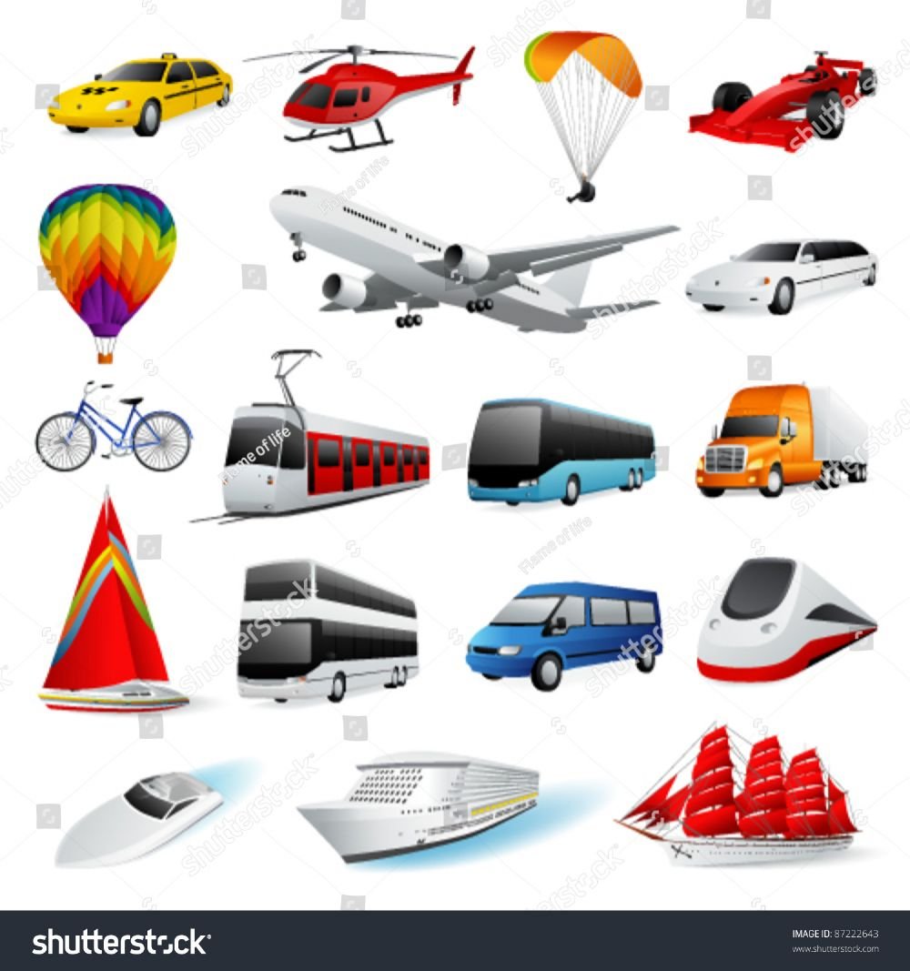 Наземные виды транспорта на белом фоне