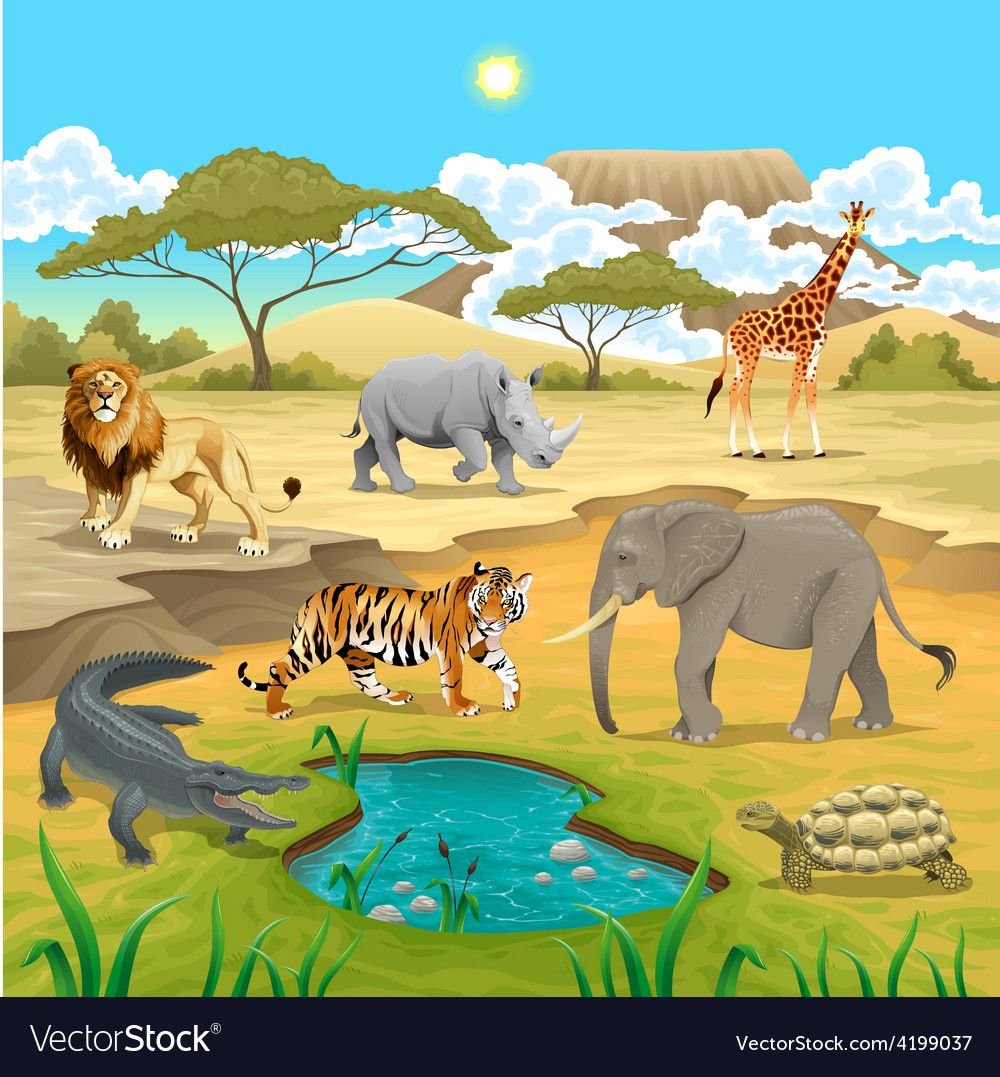 Пазлы слоны в саванне