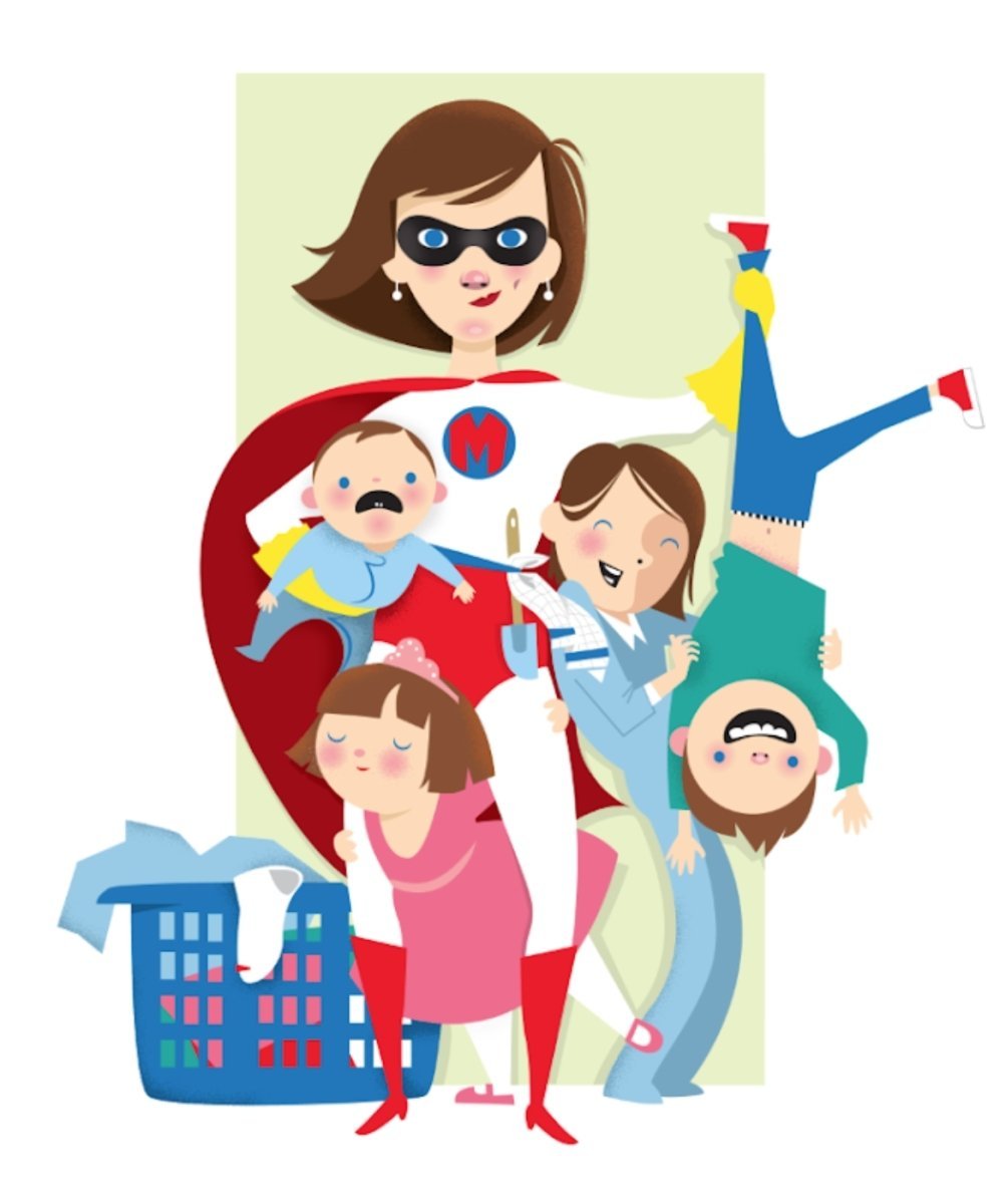 Силуэт семьи с тремя детьми