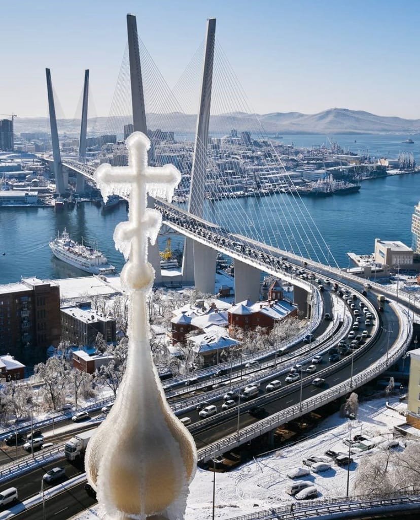 Золотой мост Владивосток зима