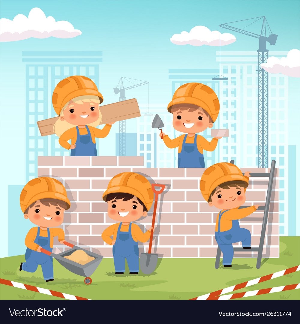 Дети строители вектор