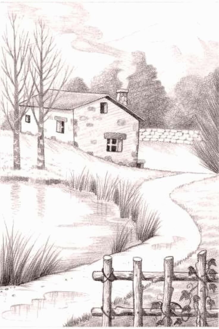 Пейзаж карандашом для срисовки