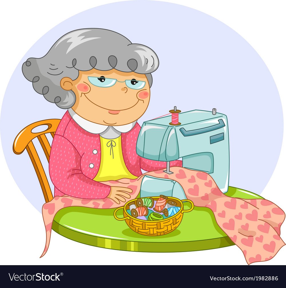 Бабушка шьет