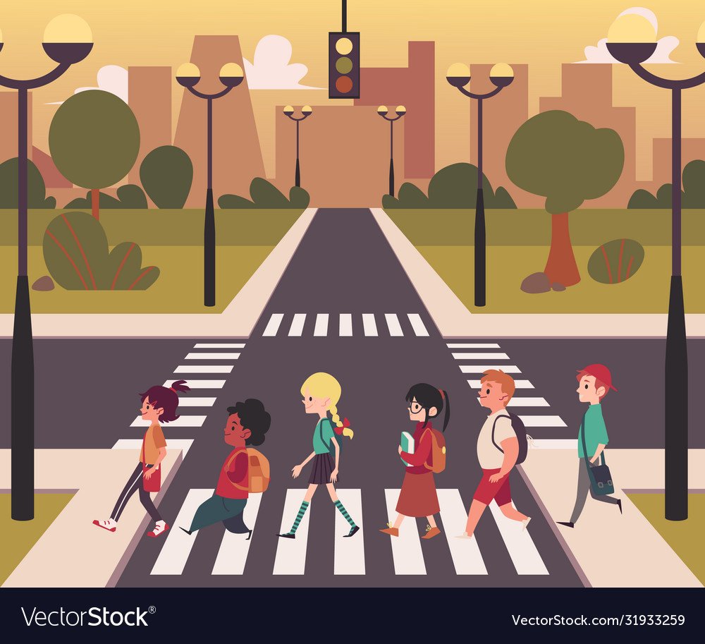 Дети пешеходы на белом фоне