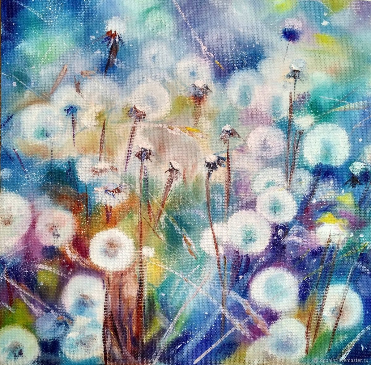 Одуванчики акварелью