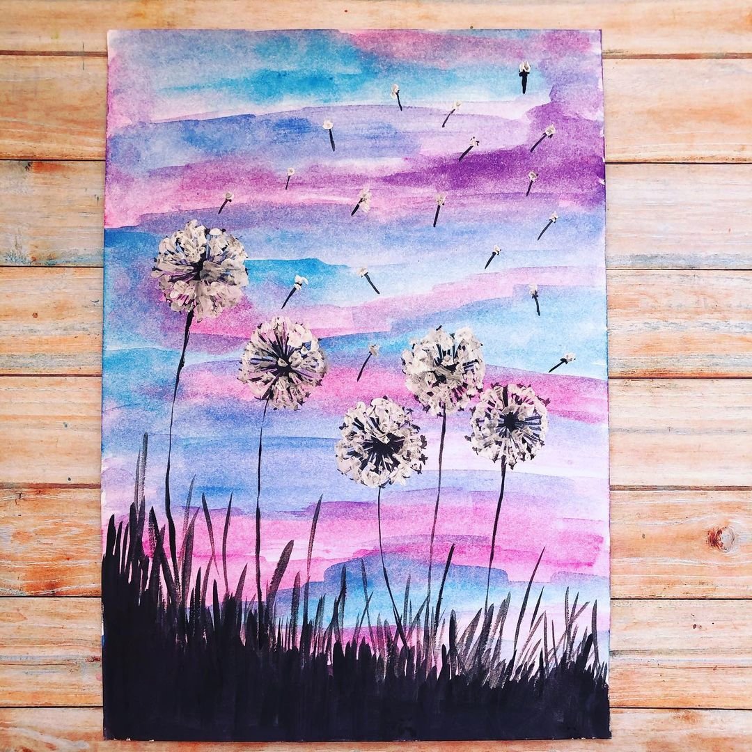 Как рисуют одуванчики на закате