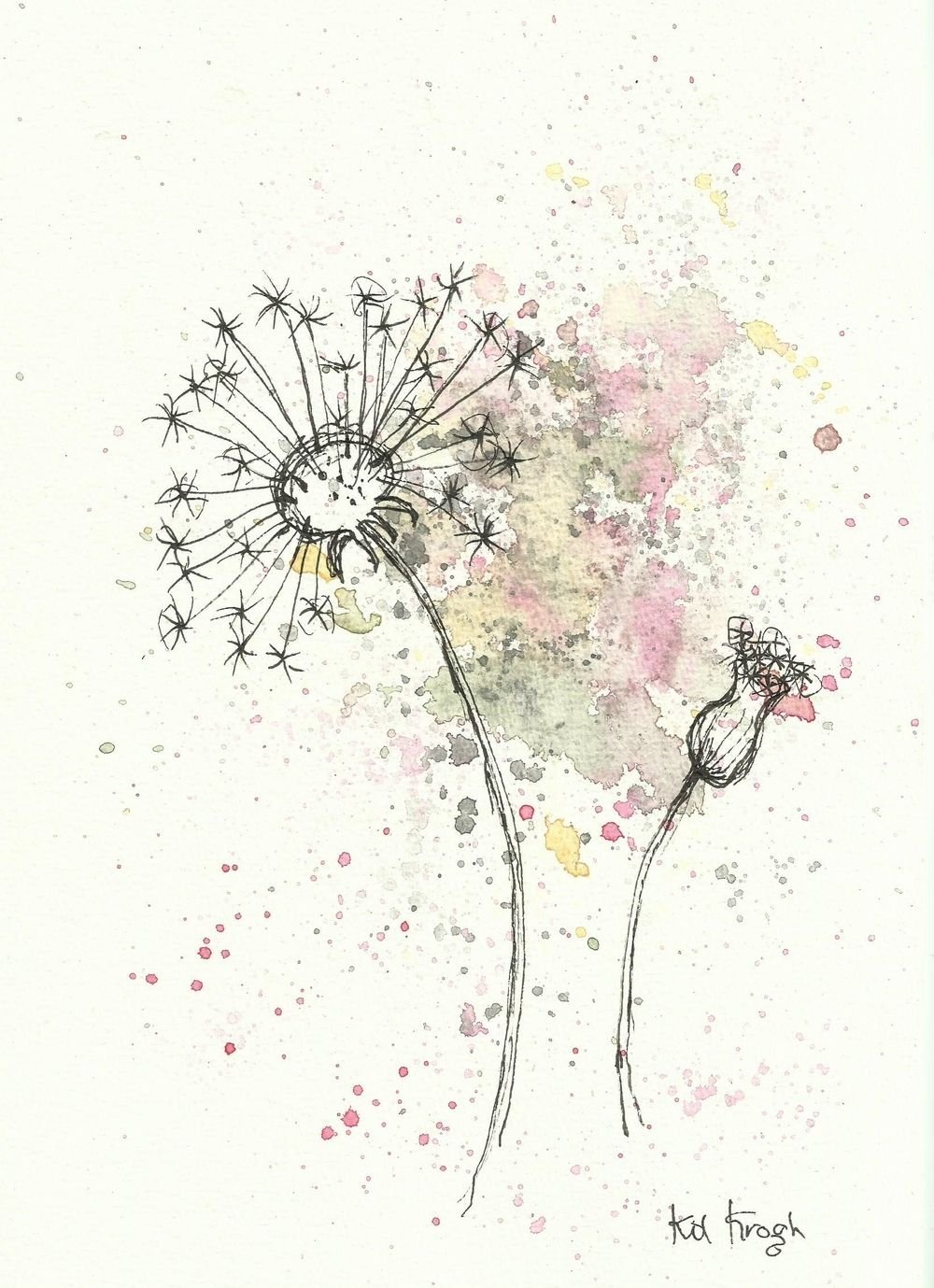 Одуванчик скетч акварелью