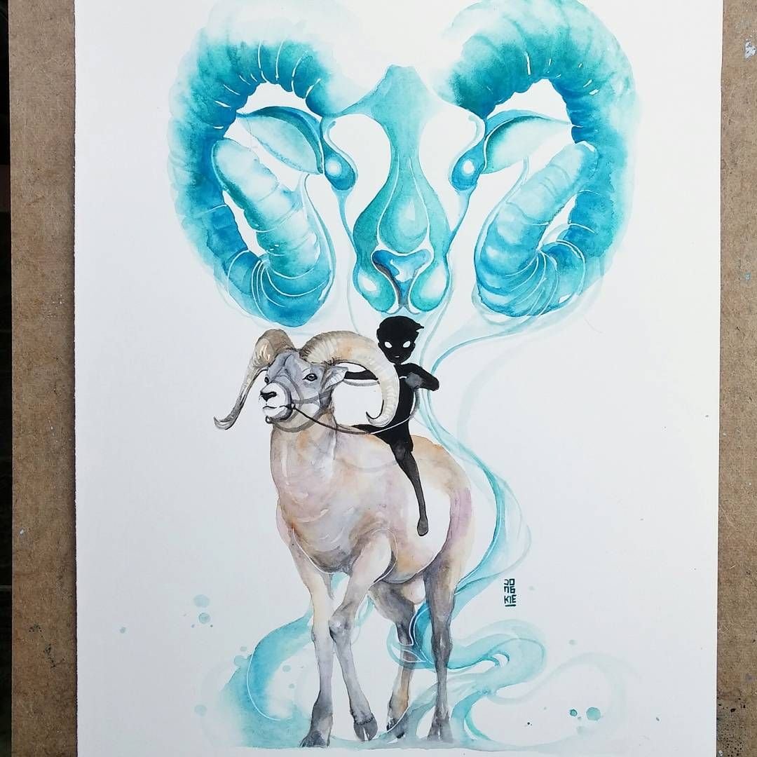 Тату Овен акварель