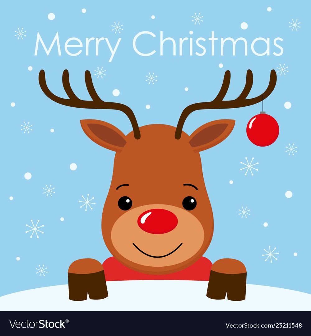 Милый мультяшный олень на Красном фоне