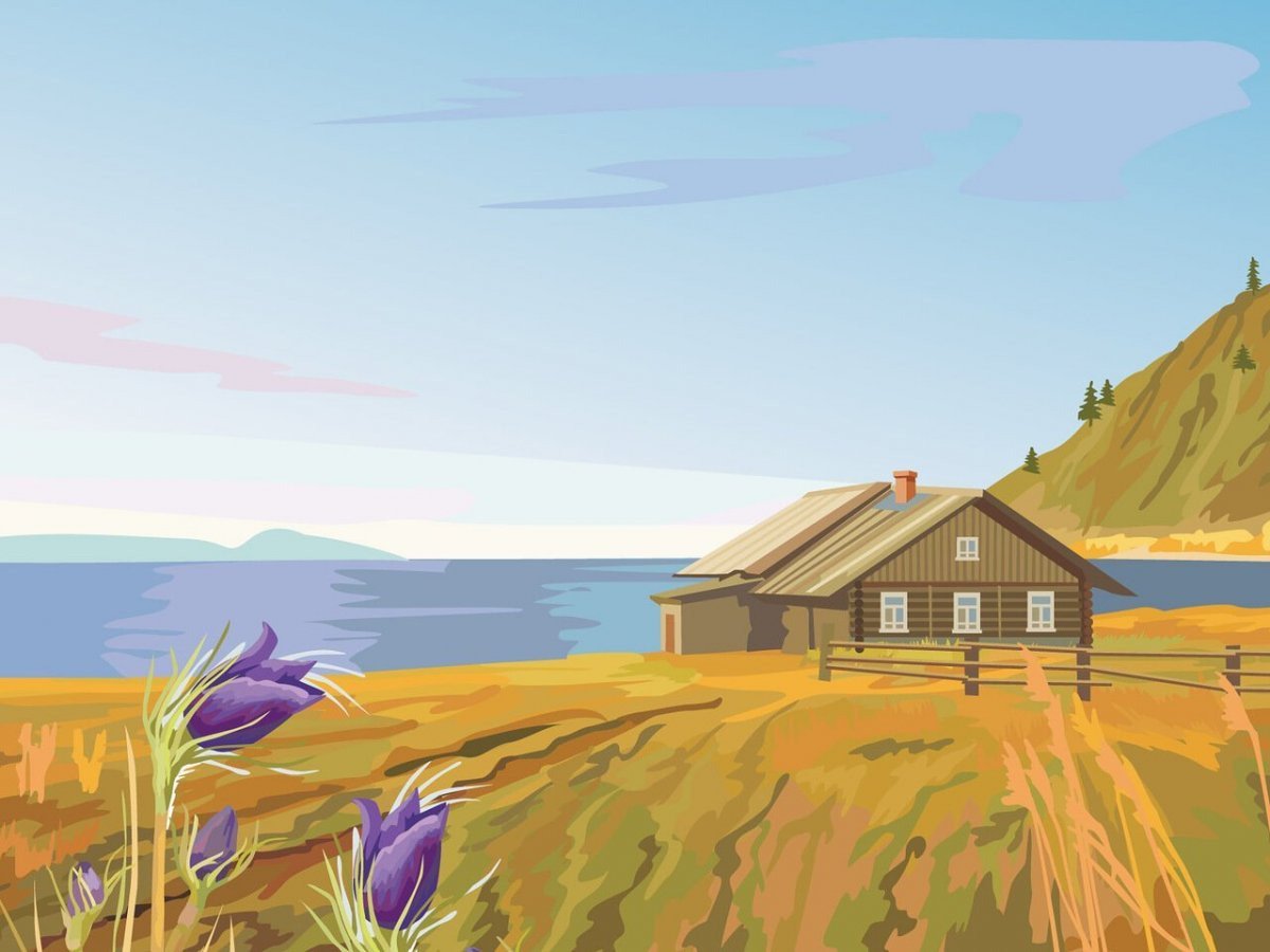 Сельский пейзаж рисунок