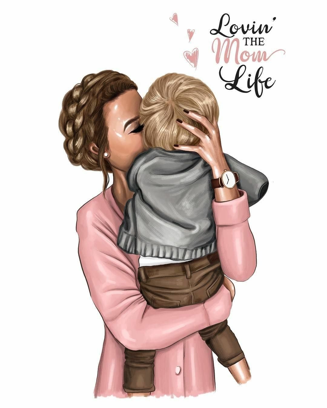 Нарисованная девушка с сыном