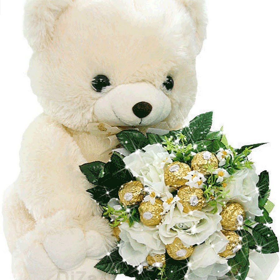 Плюшевый медведь с цветами