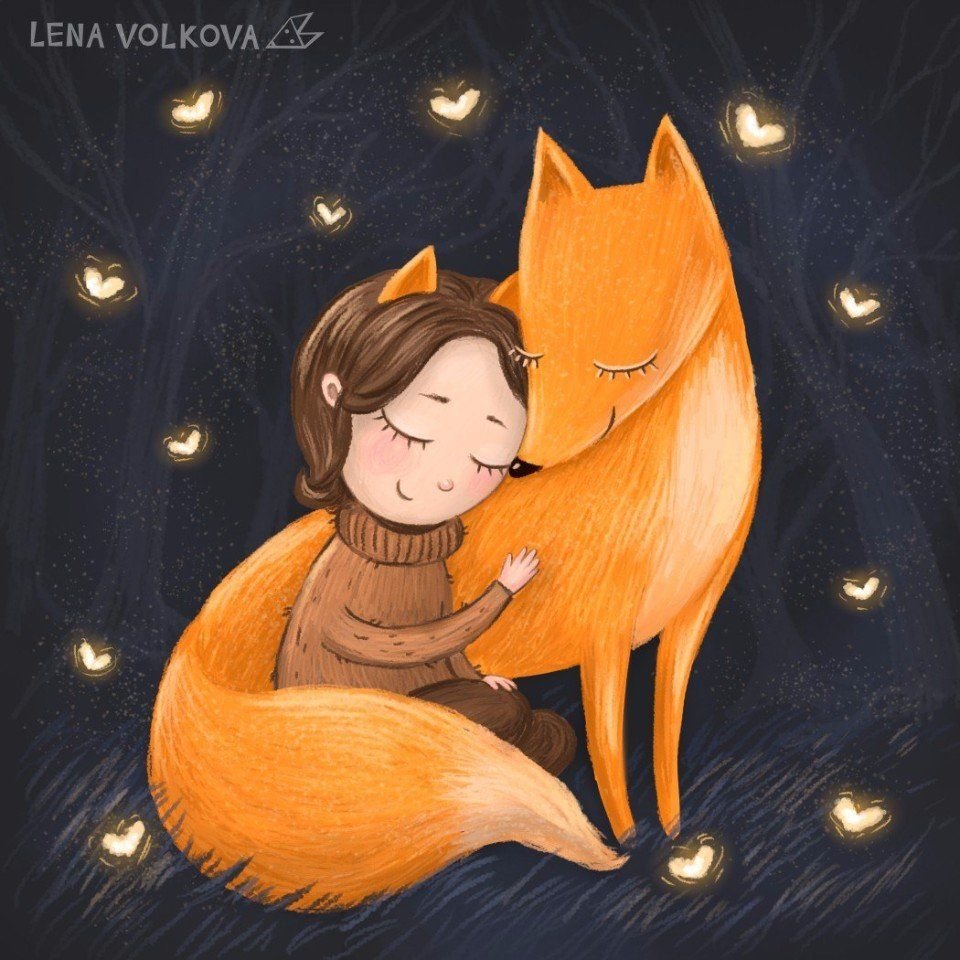 Девочка обнимает лиса