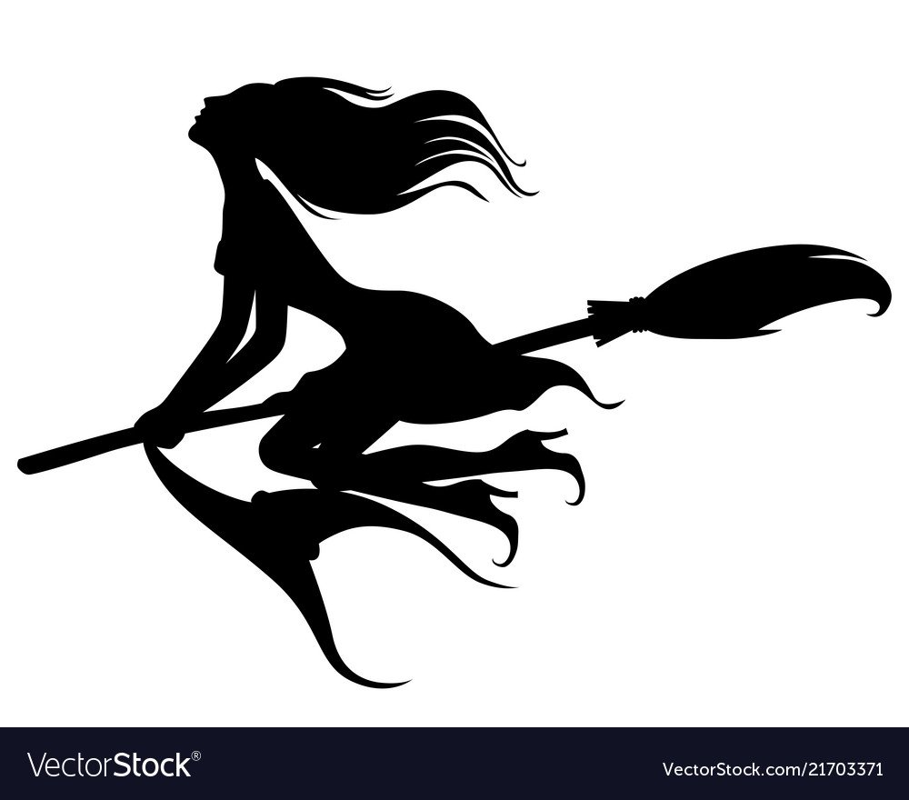 Ведьма на метле вектор чб