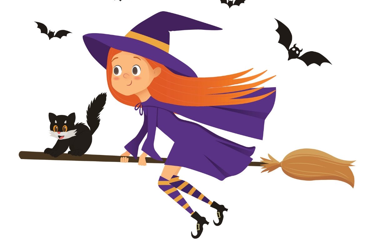 Красивая ведьма на метле силуэт