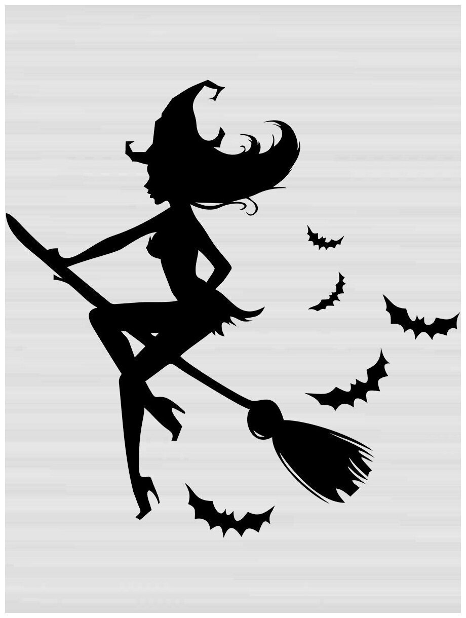 Ведьма на метле на фоне Луны