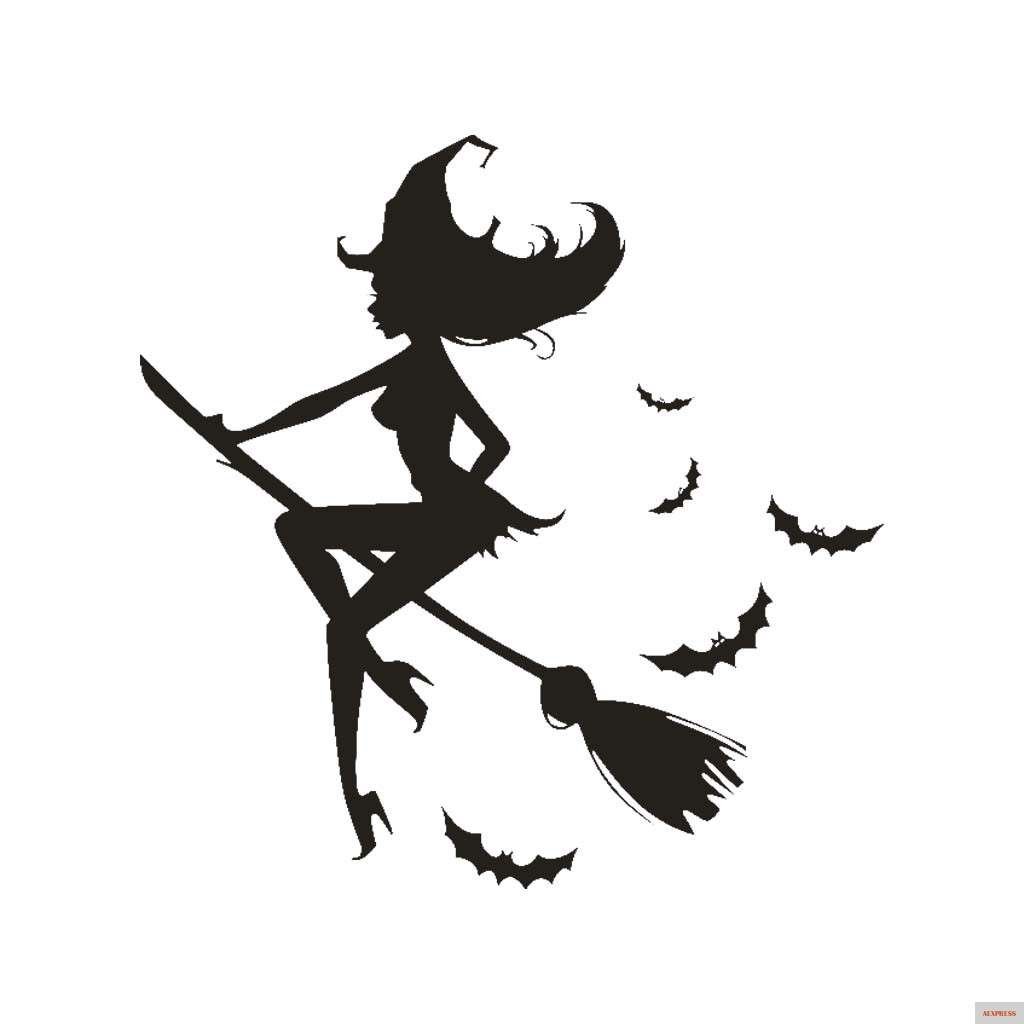 Ведьма на метле в профиль