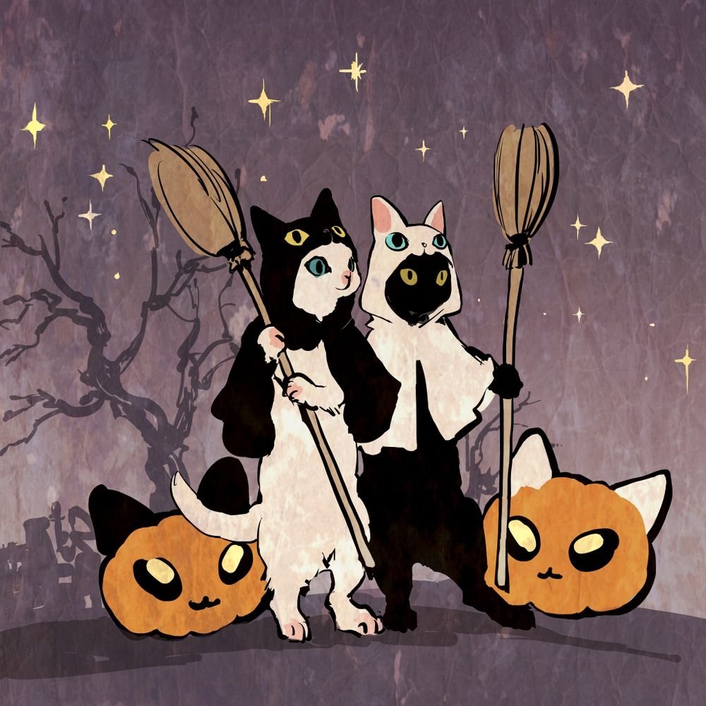 Арты котов на Хэллоуин