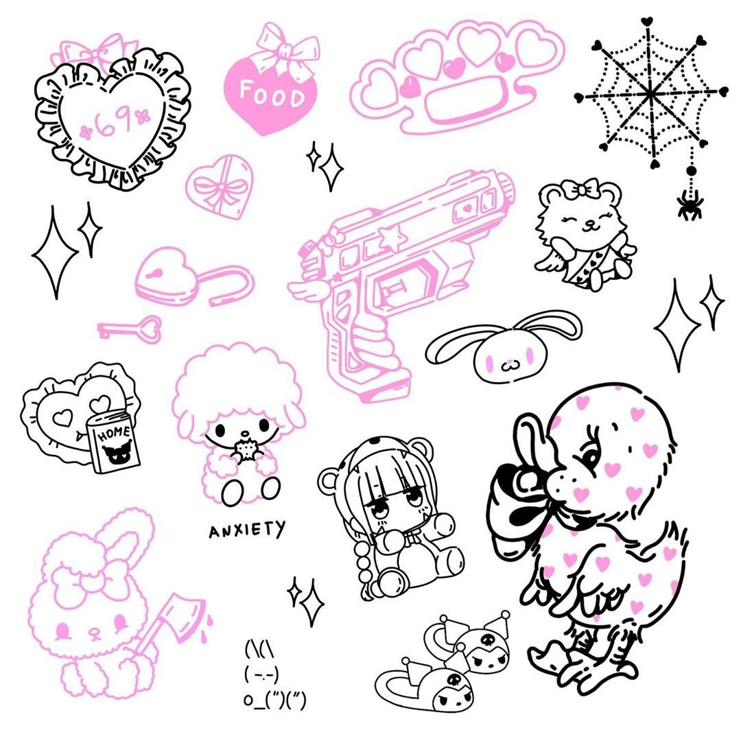 Тату Хелло Китти эскизы маленькие