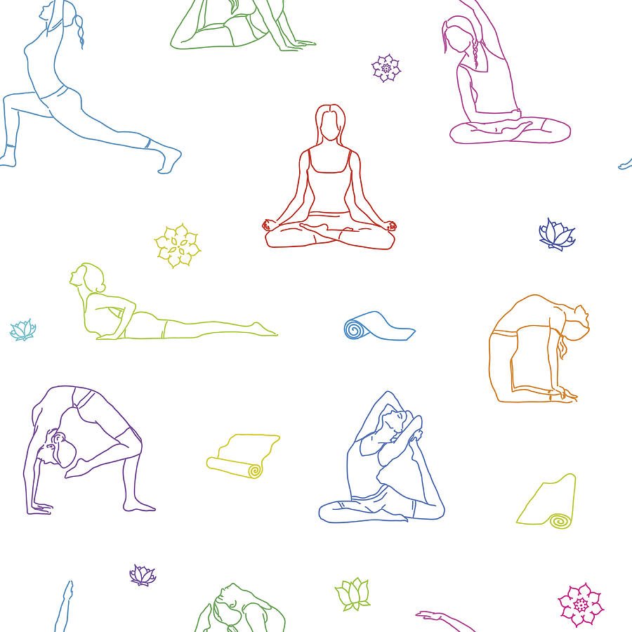 Йога позы рисунки контуром