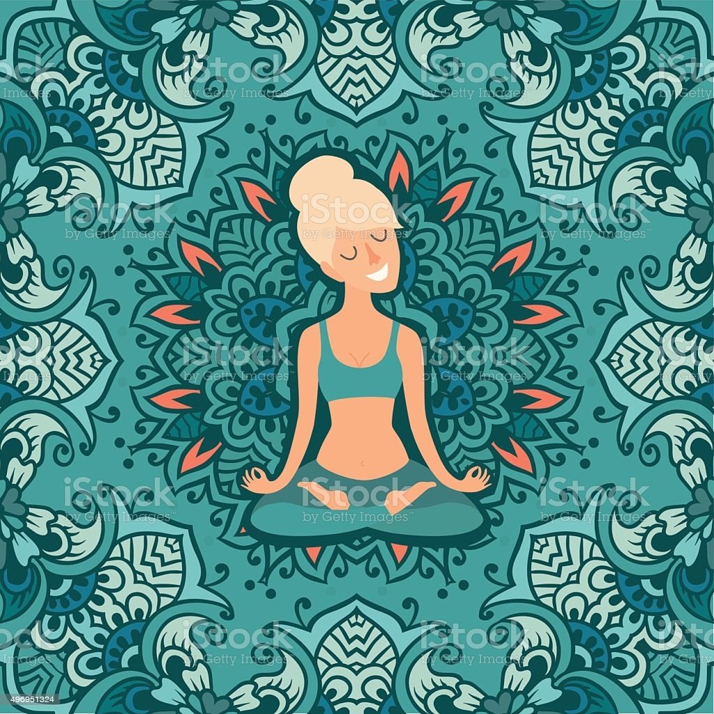 Девушка в позе лотоса арт