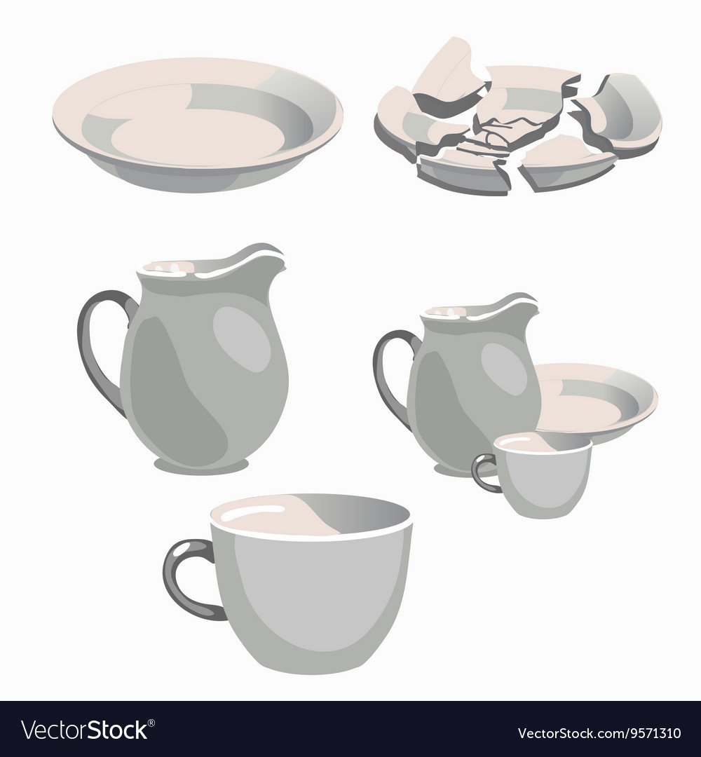 Разбитая посуда на прозрачном фоне