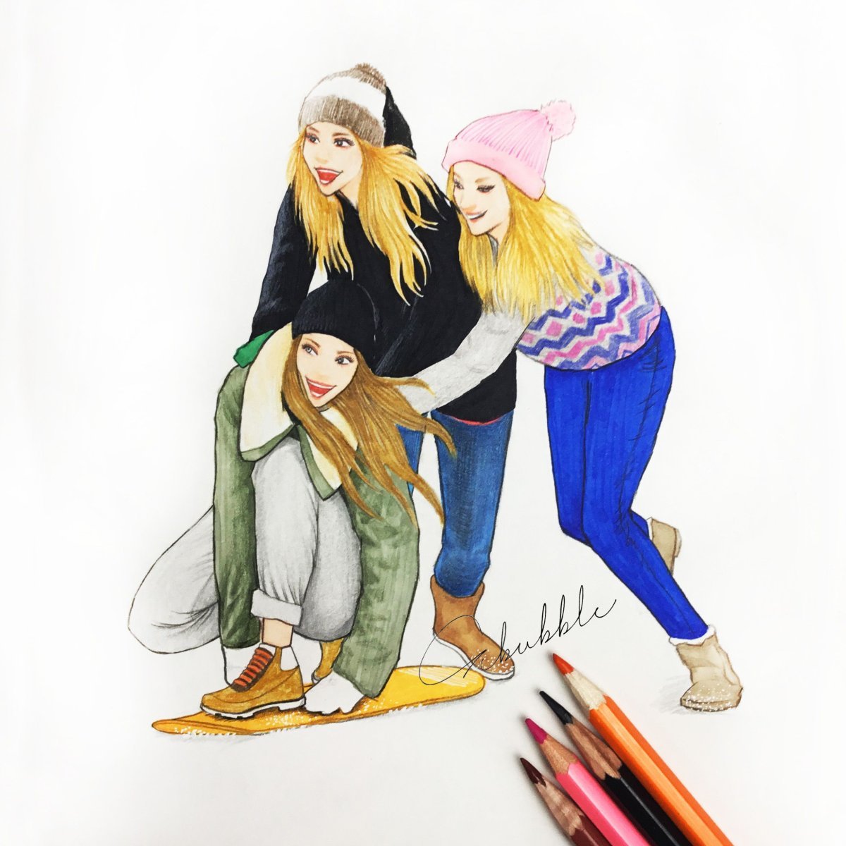 Рисунки для срисовки три подруги