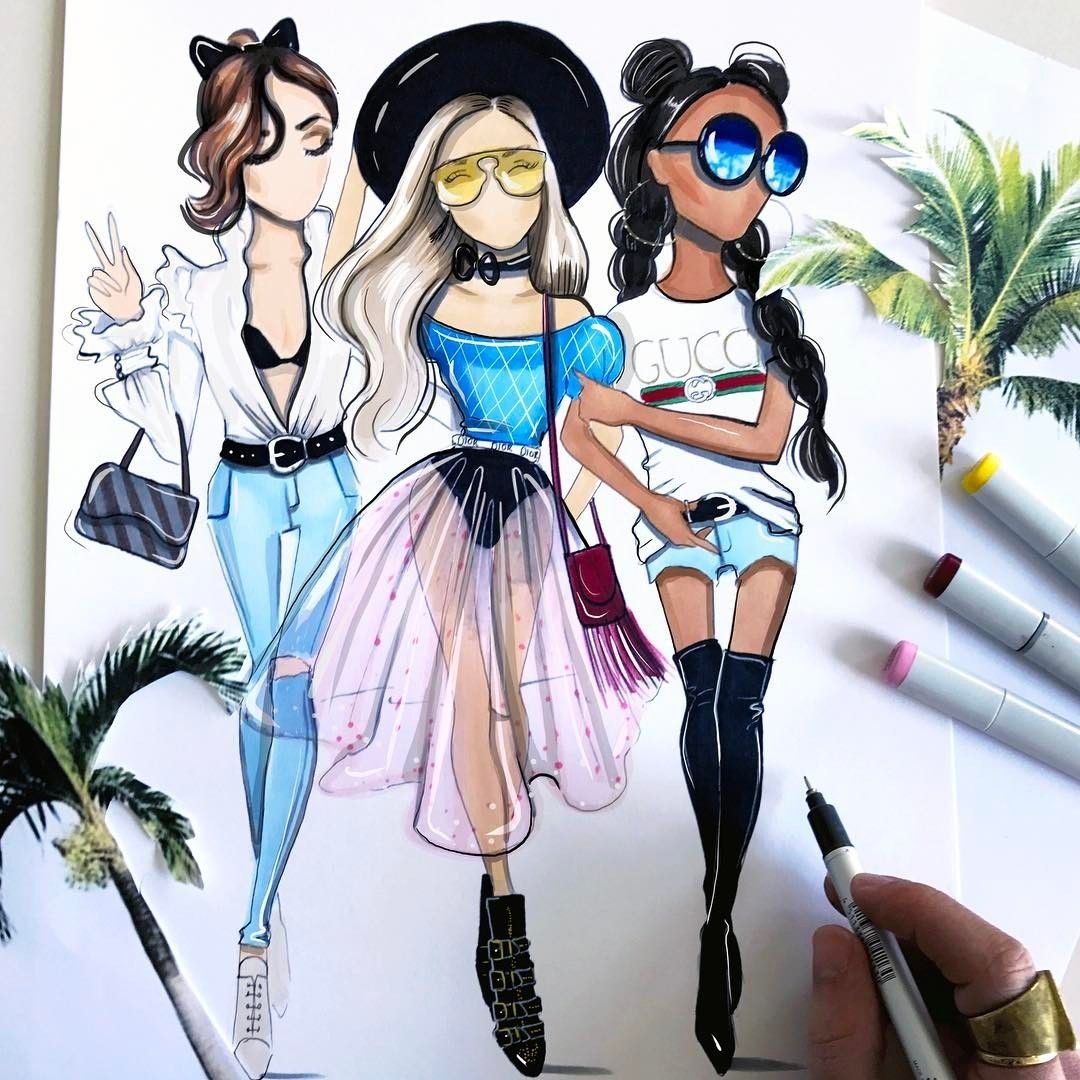 Модные подруги рисунок