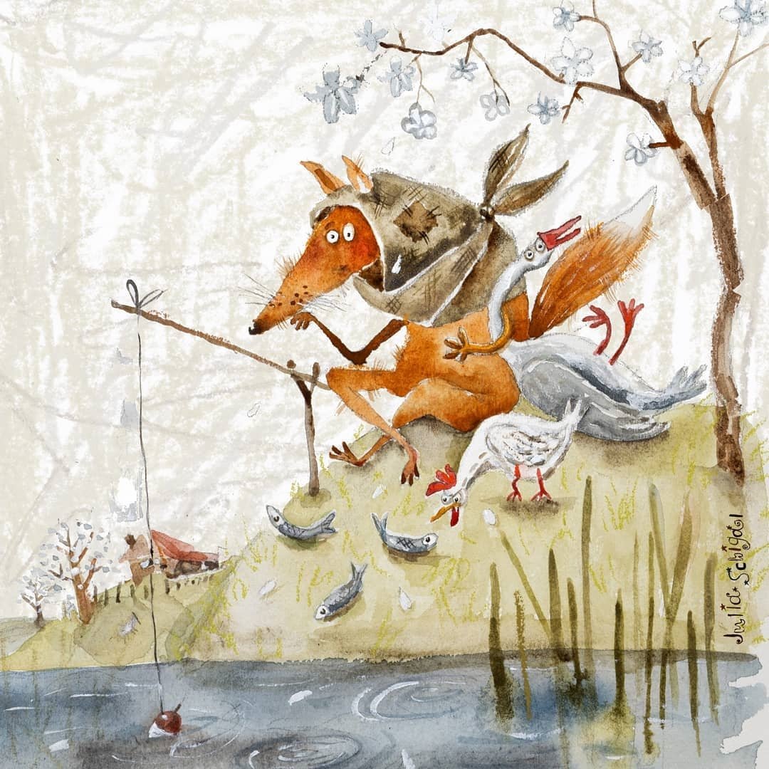 Енот и лиса арт