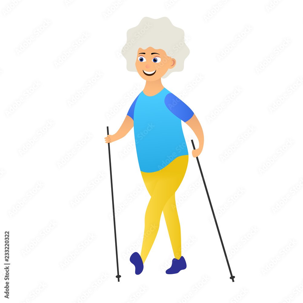 Бабушка с палками для ходьбы