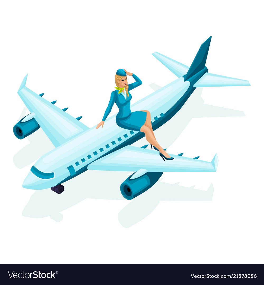 Стюардесса и самолет на белом фоне для детей
