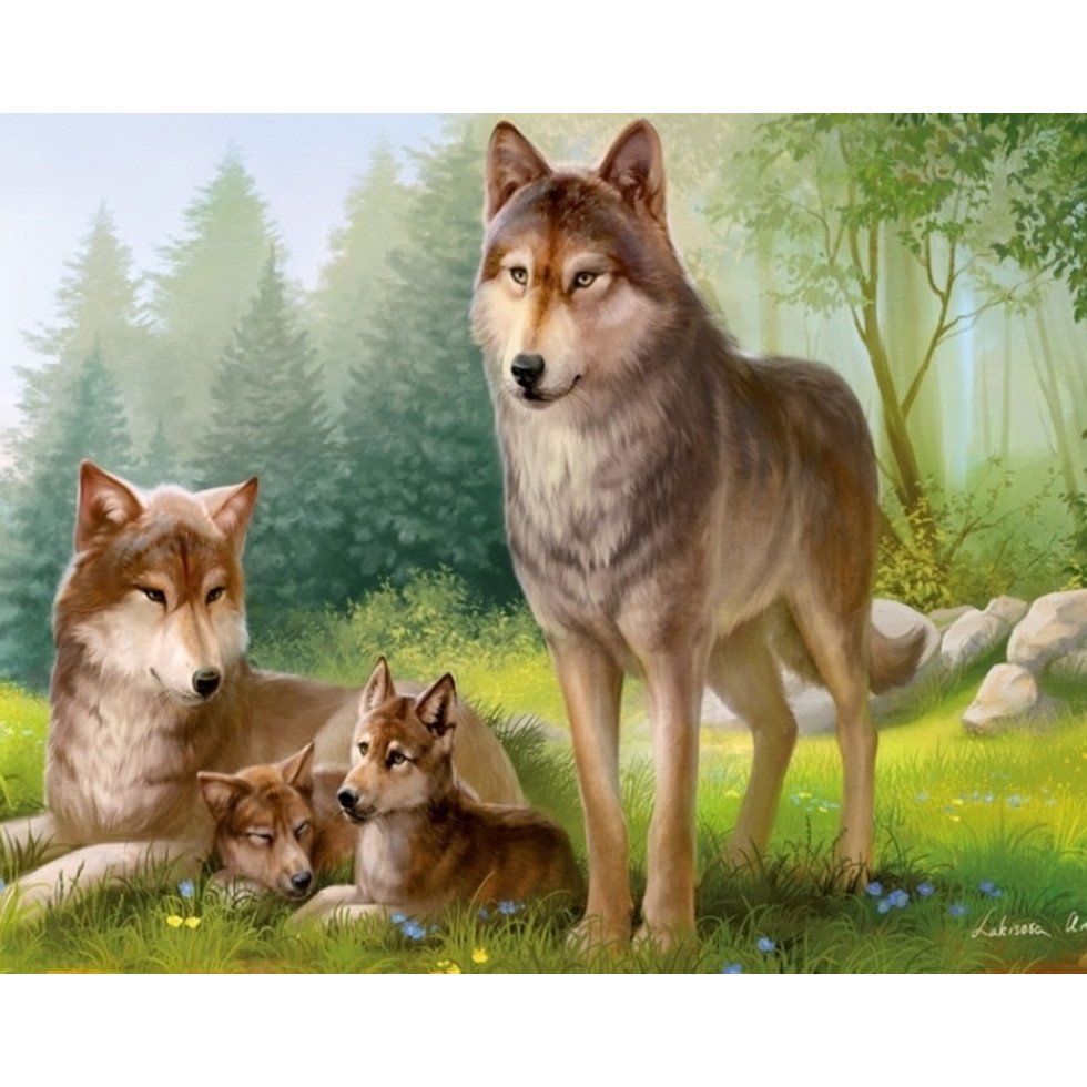 Семья Волков с волчатами