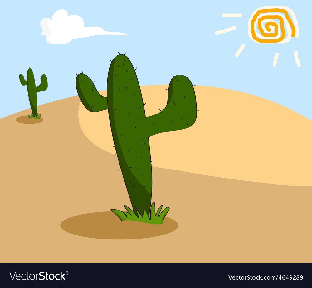 Кактус в пустыне рисунок