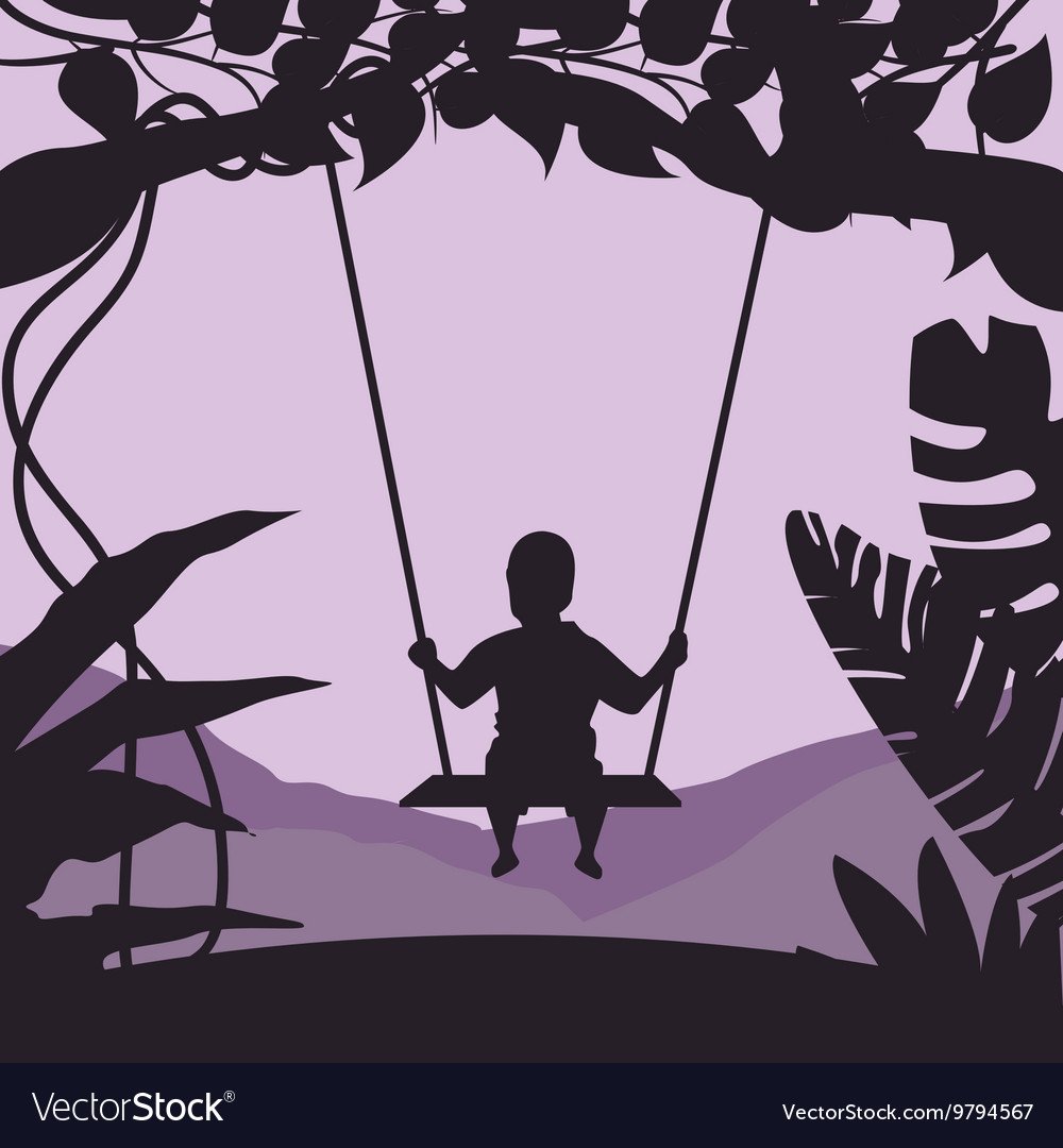 Силуэты двух мальчиков на качели