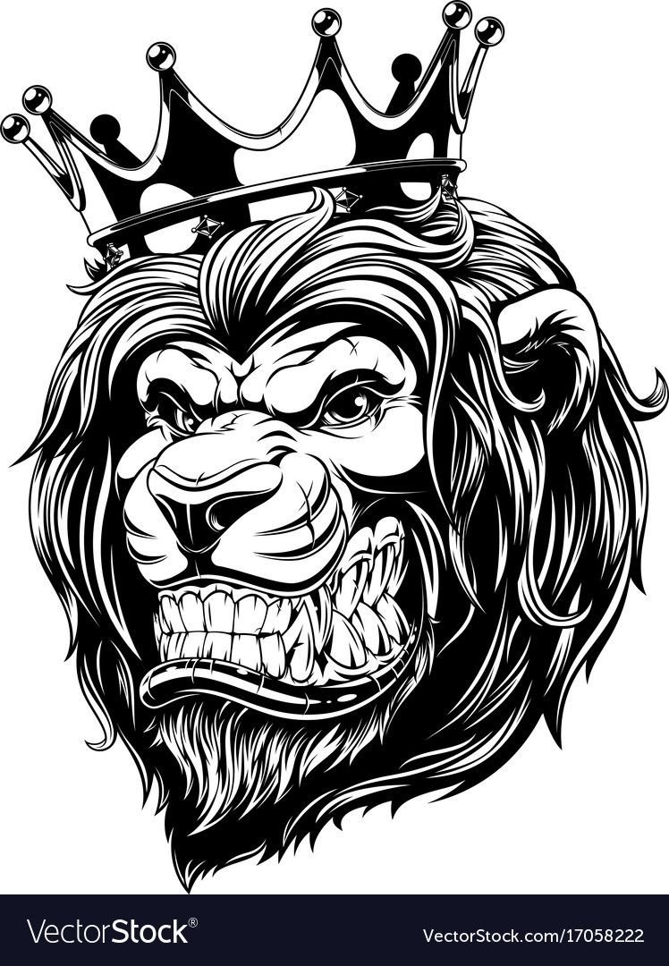 Лев с короной черно белый