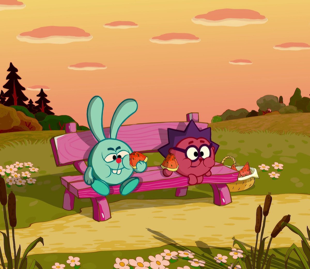 Смешарики Крош и Ежик и Бараш